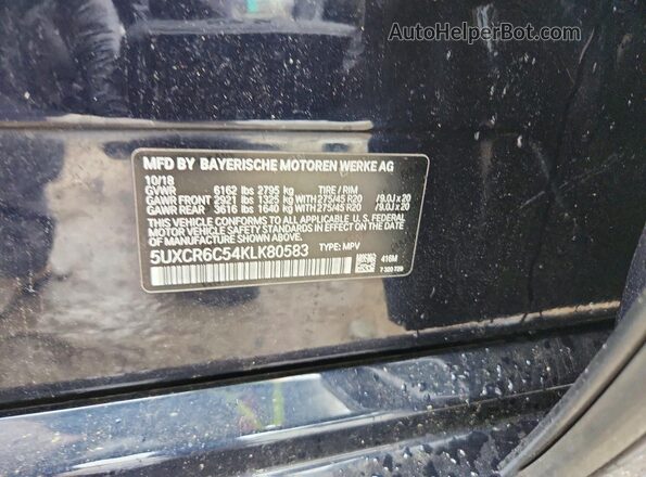 5UXCR6C54KLK80583 2019 BMW X5 Black Vista de la etiqueta del VIN