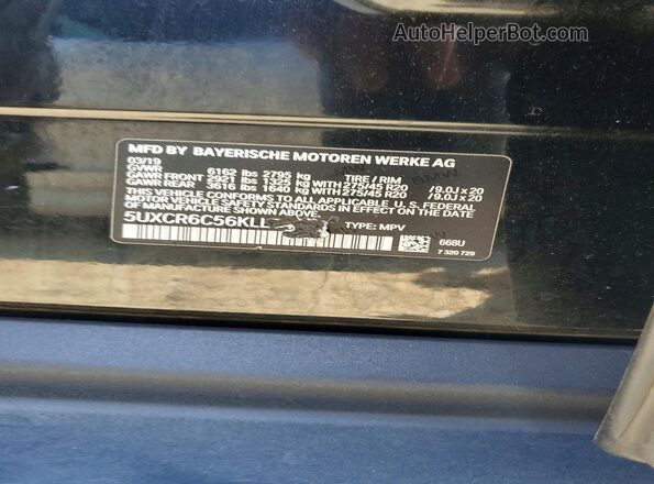 5UXCR6C56KLL14278 2019 BMW X5 Black Engine compartment view