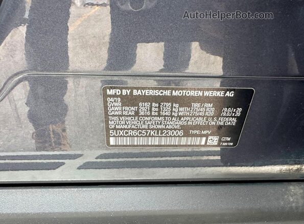 5UXCR6C57KLL23006 2019 BMW X5 Black Հետևի նստատեղերի տեսք