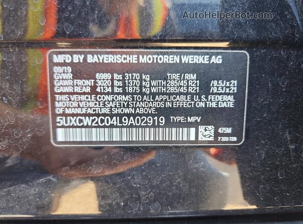 5UXCW2C04L9A02919 2020 BMW X7 Black VIN կոդի պիտակի տեսք