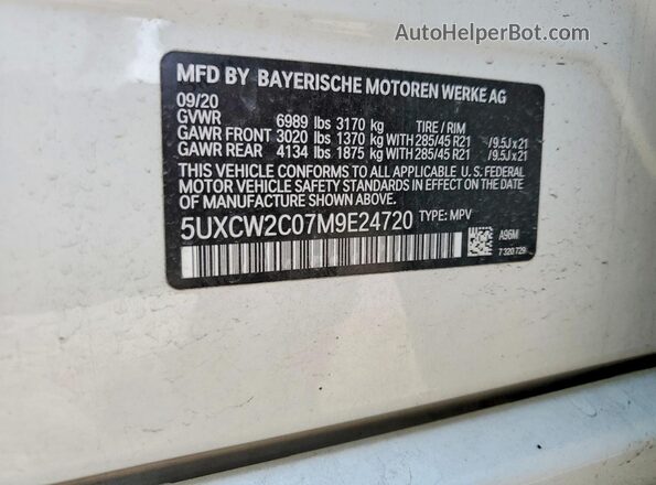5UXCW2C07M9E24720 2021 BMW X7 White VIN կոդի պիտակի տեսք
