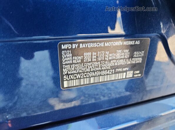 5UXCW2C09M9H86421 2021 BMW X7 Blue Widok naklejki z numerem VIN