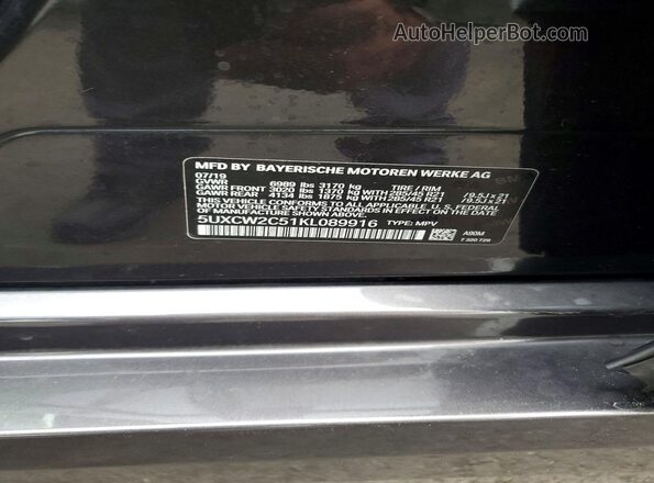 5UXCW2C51KL089916 2019 BMW X7 Black Вид наклейки з VIN-кодом