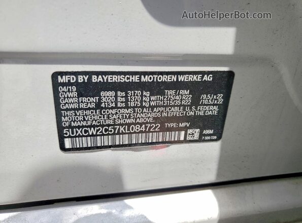 5UXCW2C57KL084722 2019 BMW X7 Black Вид наклейки з VIN-кодом