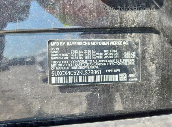 5UXCX4C52KLS38861 2019 BMW X7 Black Вид наклейки з VIN-кодом