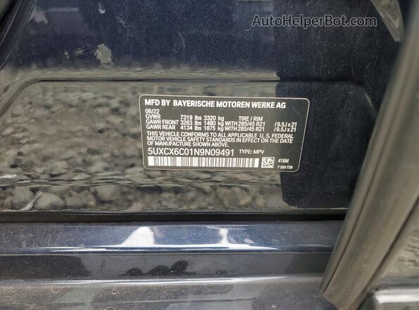 5UXCX6C01N9N09491 2022 BMW X7 Blue Widok naklejki z numerem VIN