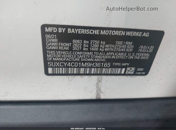 5UXCY4C01M9H36165 2021 BMW X6 White Вид підкапотного простору