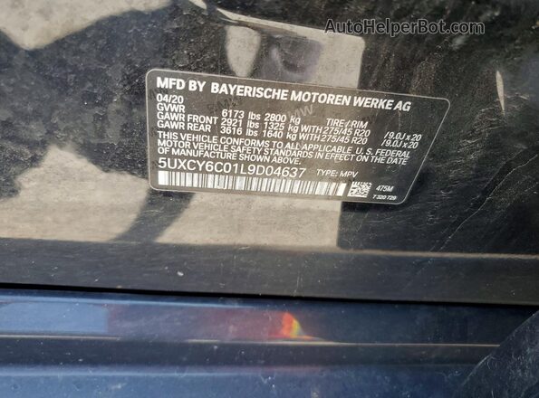 5UXCY6C01L9D04637 2020 BMW X6 Black Vista interior de 360 grados