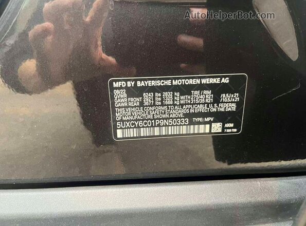 5UXCY6C01P9N50333 2023 BMW X6 Black Панорамний вид салону 360°