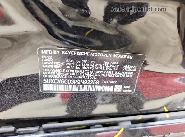 5UXCY6C03P9N92258 2023 BMW X6 Black Панорамний вид салону 360°