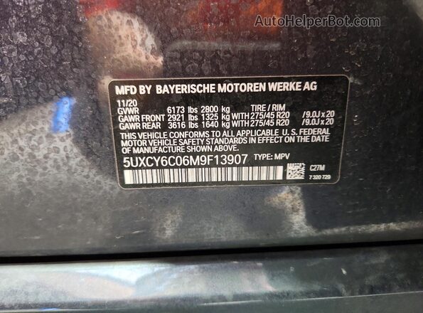 5UXCY6C06M9F13907 2021 BMW X6 Black VIN sticker view