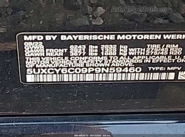 5UXCY6C09P9N59460 2023 BMW X6 Black Вид підкапотного простору