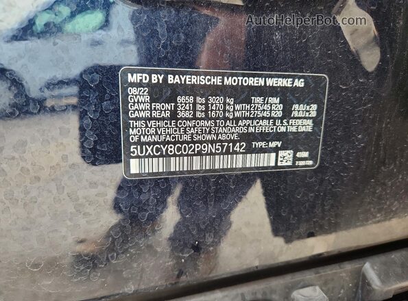 5UXCY8C02P9N57142 2023 BMW X6 Black VIN կոդի պիտակի տեսք