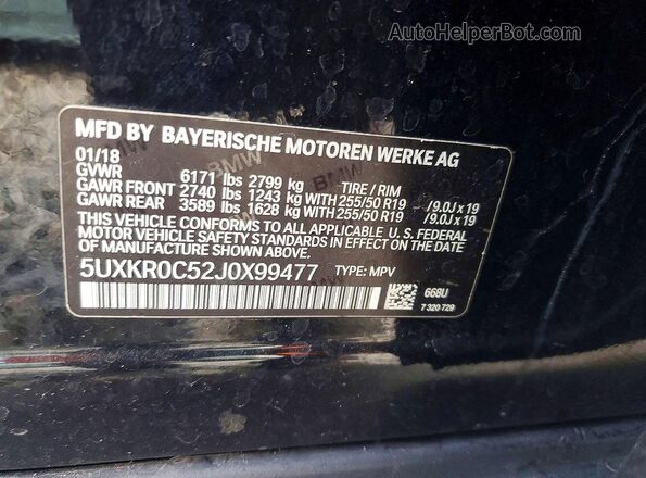5UXKR0C52J0X99477 2018 BMW X5 Black VIN sticker view