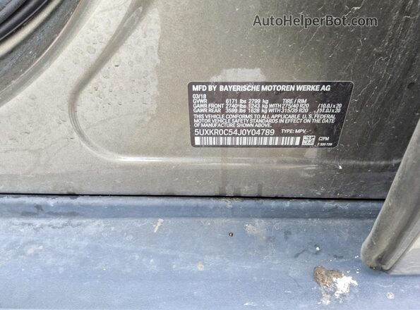 5UXKR0C54J0Y04789 2018 BMW X5 Gold Vista de la etiqueta del VIN