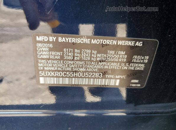 5UXKR0C55H0U52283 2017 BMW X5 Синий Вид наклейки с VIN-кодом