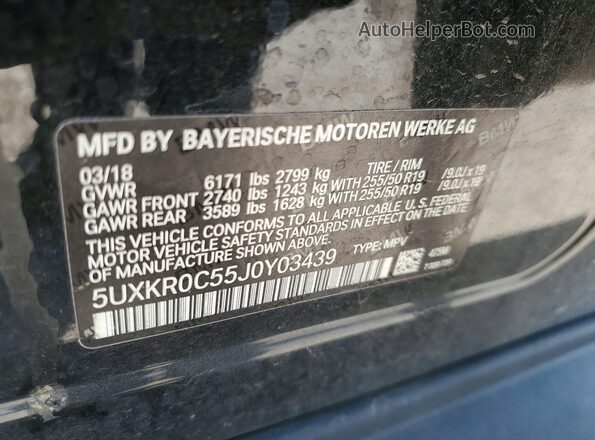 5UXKR0C55J0Y03439 2018 BMW X5 Black Вид наклейки з VIN-кодом