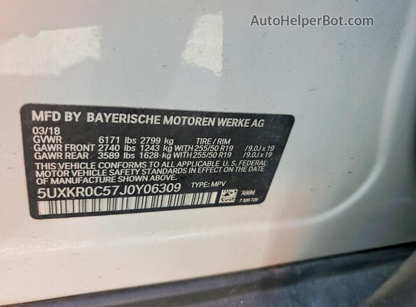 5UXKR0C57J0Y06309 2018 BMW X5 White Вид наклейки з VIN-кодом