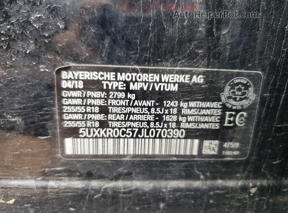 5UXKR0C57JL070390 2018 BMW X5 Black VIN sticker view