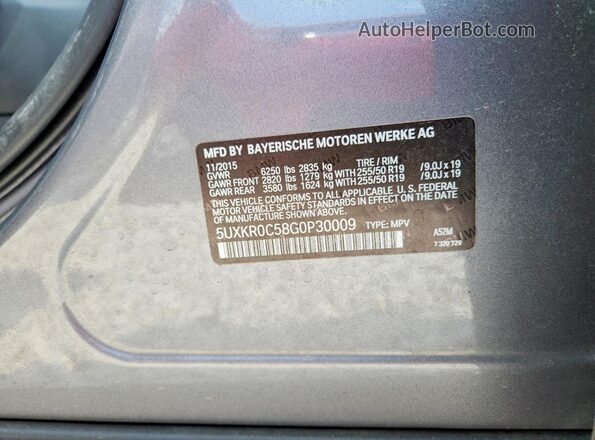 5UXKR0C58G0P30009 2016 BMW X5 Gray Widok naklejki z numerem VIN