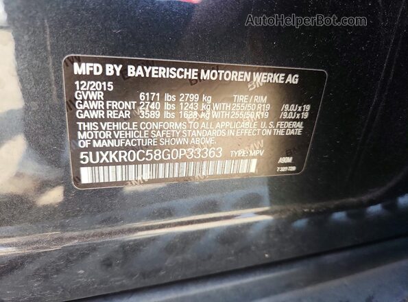 5UXKR0C58G0P33363 2016 BMW X5 Gray Вид наклейки з VIN-кодом