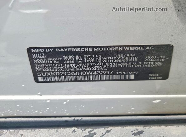 5UXKR2C38H0W43397 2017 BMW X5 White Widok naklejki z numerem VIN