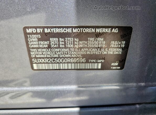 5UXKR2C50G0R69596 2016 BMW X5 Gray VIN კოდის სტიკერის ხედი
