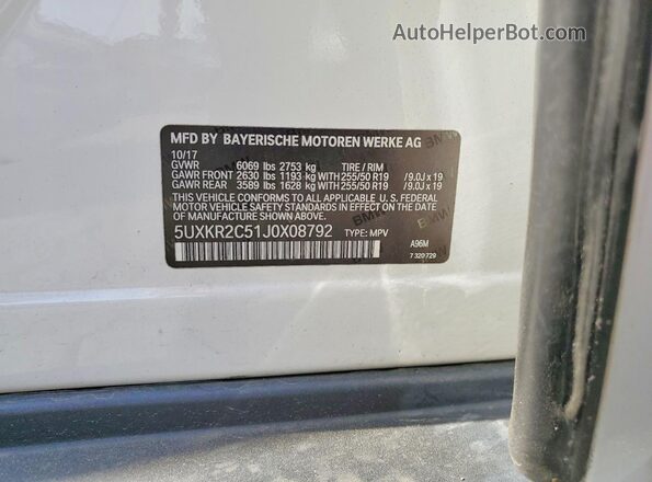 5UXKR2C51J0X08792 2018 BMW X5 Белый Вид наклейки с VIN-кодом