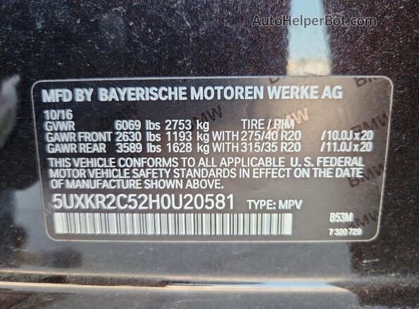 5UXKR2C52H0U20581 2017 BMW X5 Brown VIN კოდის სტიკერის ხედი