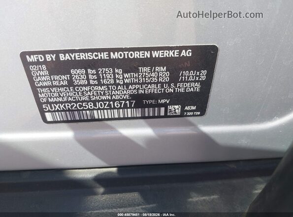 5UXKR2C58J0Z16717 2018 BMW X5 Silver ძრავის განყოფილების ხედი