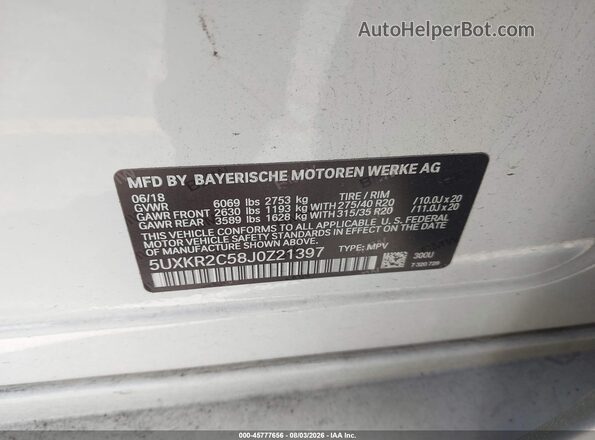 5UXKR2C58J0Z21397 2018 BMW X5 Белый Вид подкапотного пространства