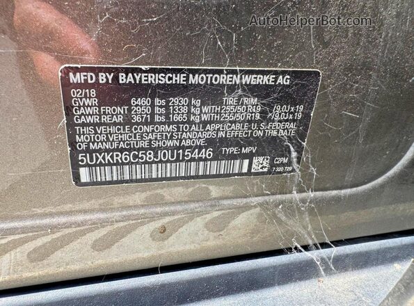 5UXKR6C58J0U15446 2018 BMW X5 Brown Vista del compartimento del motor