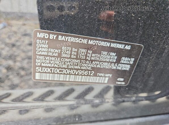 5UXKT0C30H0V95612 2017 BMW X5 Black VIN კოდის სტიკერის ხედი