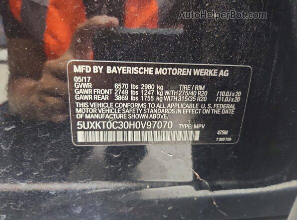 5UXKT0C30H0V97070 2017 BMW X5 Black VIN კოდის სტიკერის ხედი