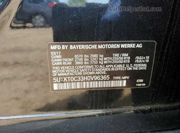 5UXKT0C33H0V96365 2017 BMW X5 Black VIN sticker view