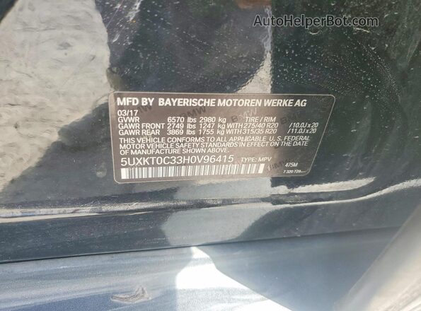 5UXKT0C33H0V96415 2017 BMW X5 Black VIN კოდის სტიკერის ხედი