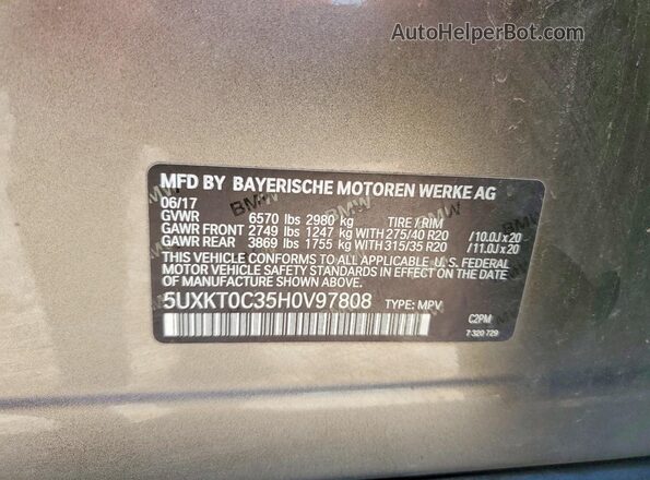 5UXKT0C35H0V97808 2017 BMW X5 Tan Widok naklejki z numerem VIN