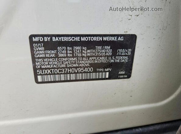 5UXKT0C37H0V95400 2017 BMW X5 Белый Вид наклейки с VIN-кодом
