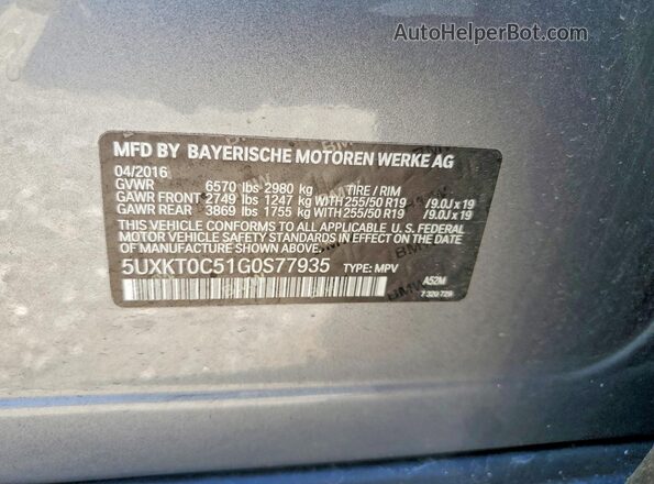 5UXKT0C51G0S77935 2016 BMW X5 White Вид наклейки з VIN-кодом