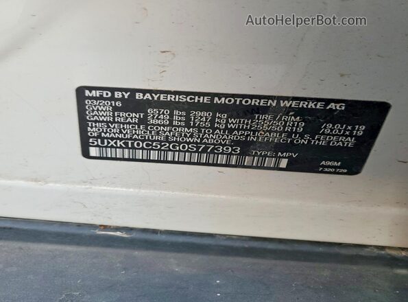 5UXKT0C52G0S77393 2016 BMW X5 White Engine compartment view