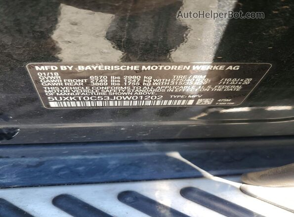 5UXKT0C53J0W01202 2018 BMW X5 Black VIN կոդի պիտակի տեսք