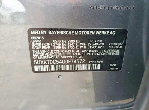 5UXKT0C54G0F74572 2016 BMW X5 Silver VIN sticker view