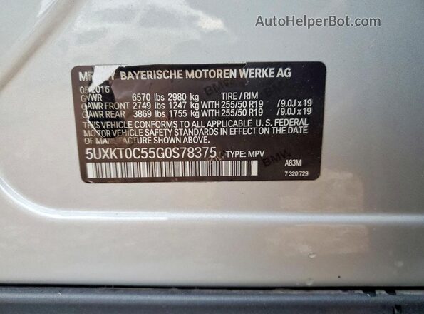 5UXKT0C55G0S78375 2016 BMW X5 Silver VIN კოდის სტიკერის ხედი