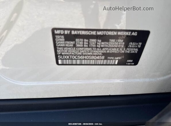 5UXKT0C56H0S80458 2017 BMW X5 White Engine compartment view