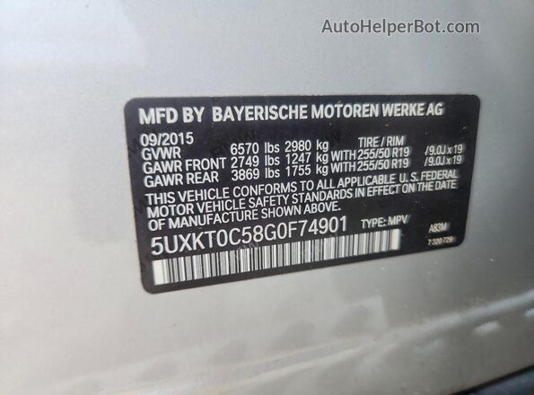 5UXKT0C58G0F74901 2016 BMW X5 Silver VIN კოდის სტიკერის ხედი