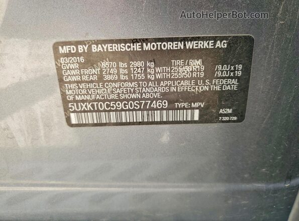 5UXKT0C59G0S77469 2016 BMW X5 Gray Вид наклейки з VIN-кодом