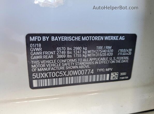 5UXKT0C5XJ0W00774 2018 BMW X5 White Вид підкапотного простору