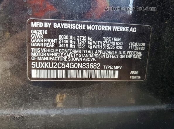 5UXKU2C54G0N83682 2016 BMW X6 Black Widok naklejki z numerem VIN