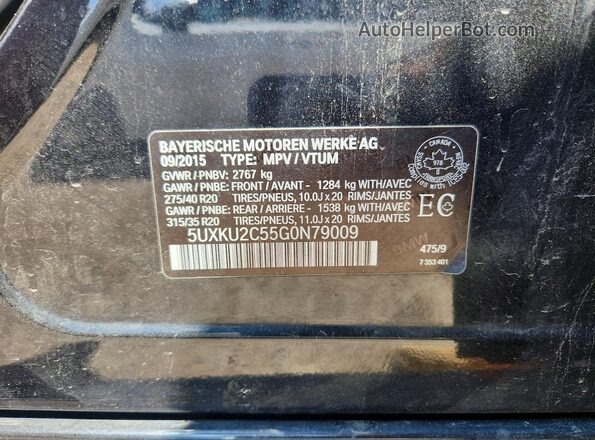 5UXKU2C55G0N79009 2016 BMW X6 Black Вид наклейки з VIN-кодом