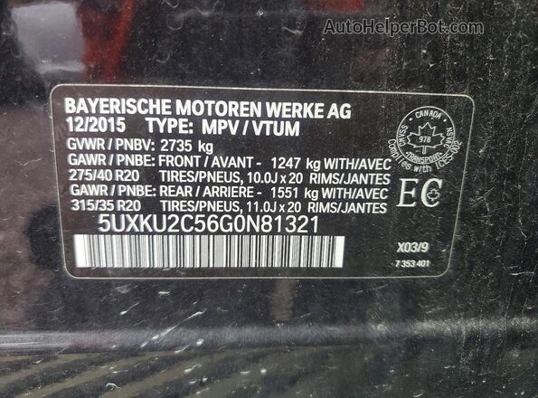 5UXKU2C56G0N81321 2016 BMW X6 Black Панорамний вид салону 360°
